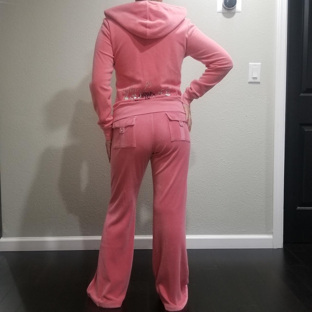 Vintage Juicy Couture Tracksuit Set Pink Jacket Pants Pockets Medium Large Rare
